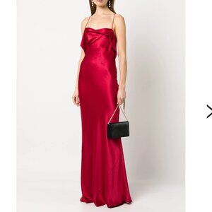 Michelle Mason Silk bias-cut cowl neck gown in ruby red
